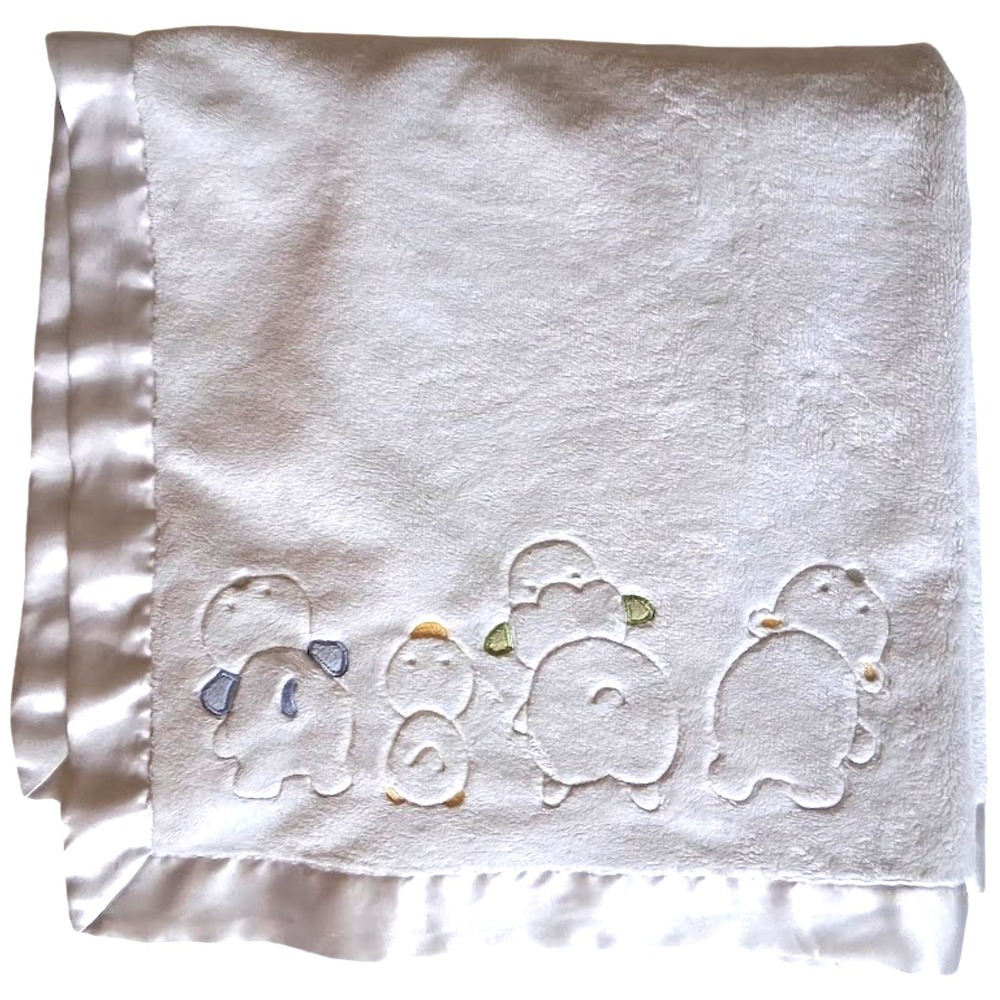 Carters White Satin Animal Puppy Duck Lamb Hippo Bear Baby Blanket Dog Security